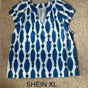 SHEIN Teal and White Patterned Blouse